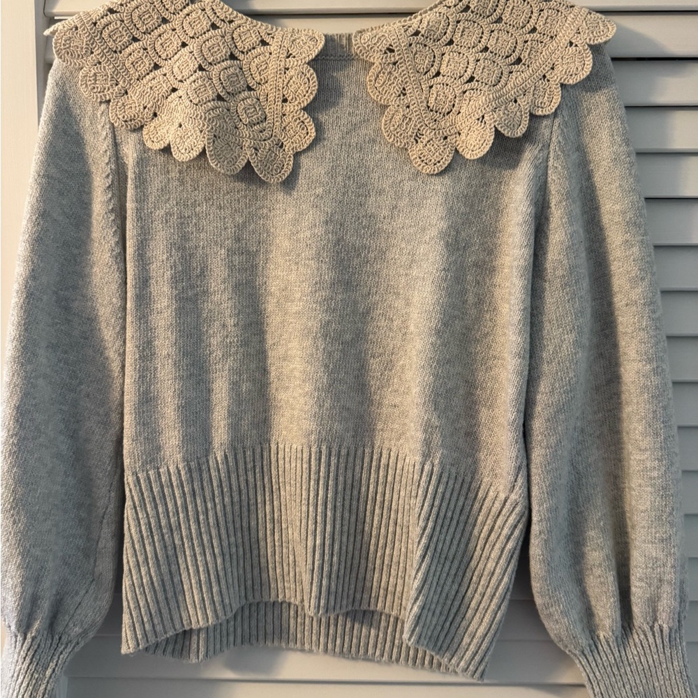 a.n.a Light Gray Sweater with Crochet Collar